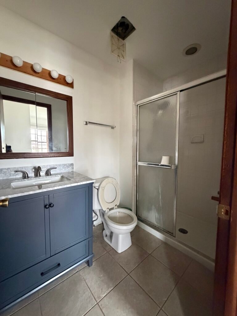 Chicago bathroom before remodeling, showing dated tile and fixtures